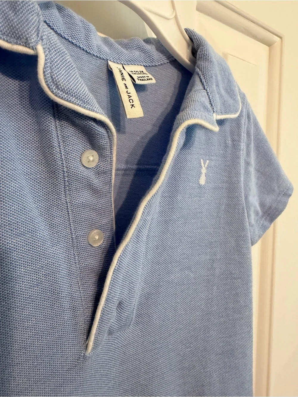 Janie and Jack Blue Polo Romper with White Trim